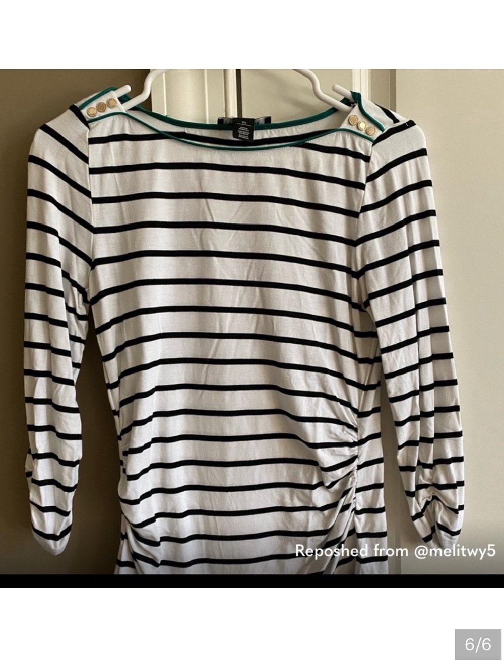 WHBM ruched black and white striped top